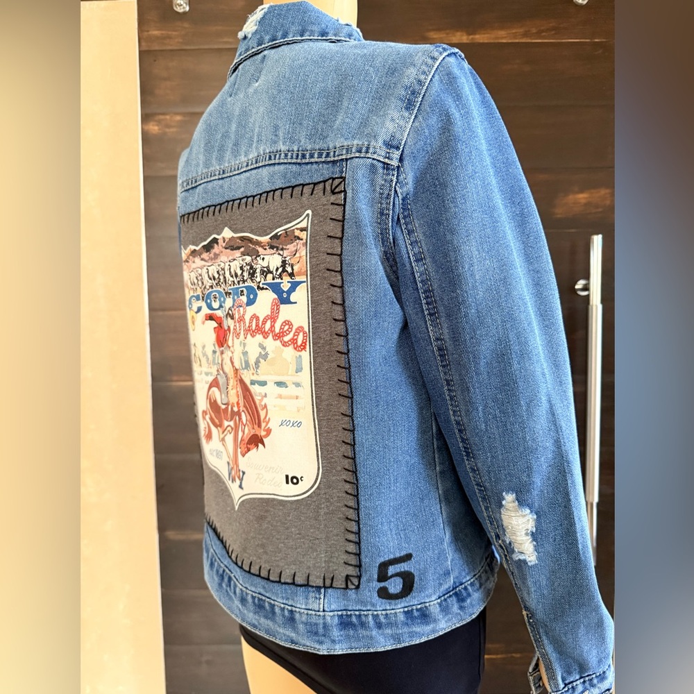 Upcycled Cisono Rodeo Distessed Denim Jacket Size M - Picture 4 of 5